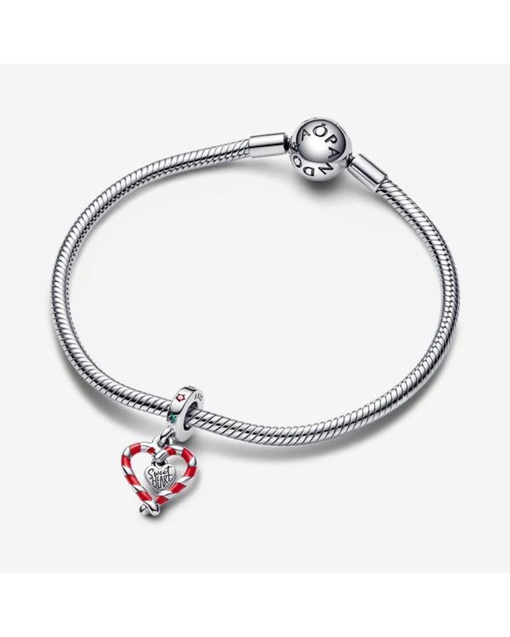 Pandora Red Double Candy Cane Heart Christmas Dangle Charm