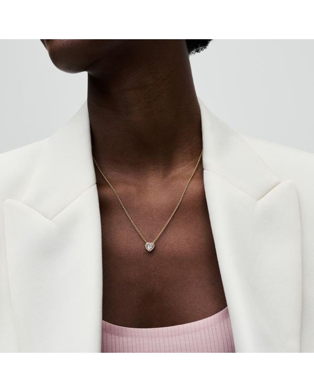 Pandora Metallic Timeless Heart 14k Gold-plated Collier With Clear Cubic Zirconia