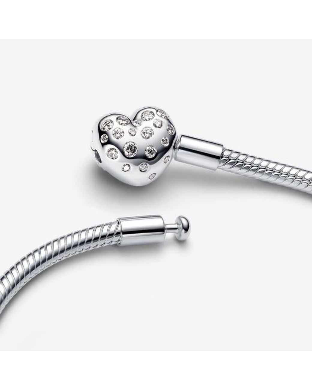 Pandora Metallic Sterling Lab-Grown Diamond Heart Clasp Snake Chain Bracelet