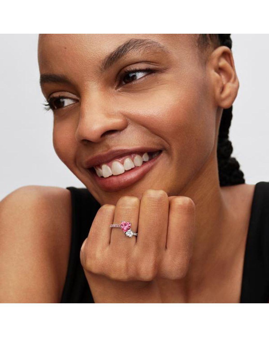 Pandora Pink Double Heart & Clear Sparkling Ring