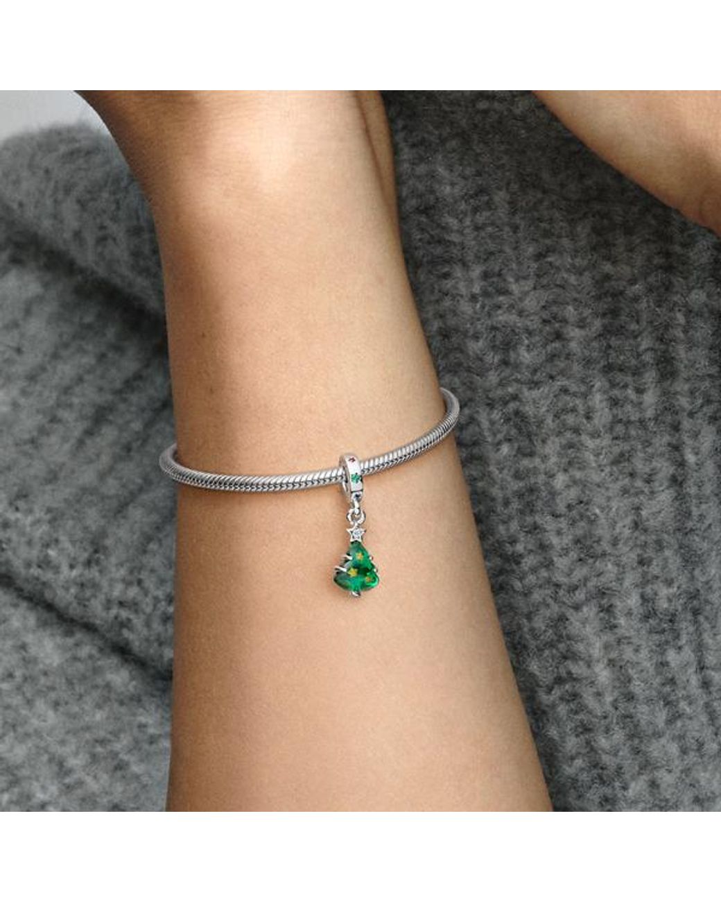 Pandora Green Moments Christmas Tree Sterling Silver Dangle With Clear