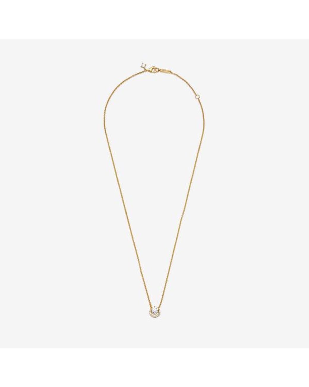 Pandora Metallic Sparkling Round Halo Pendant Collier Necklace