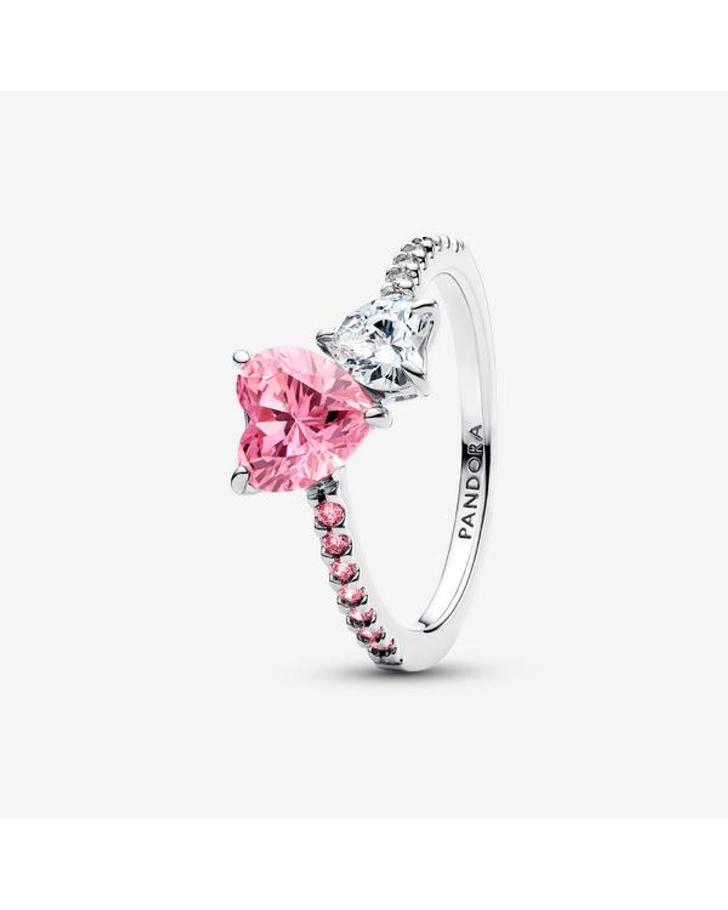 Pandora Pink Double Heart & Clear Sparkling Ring