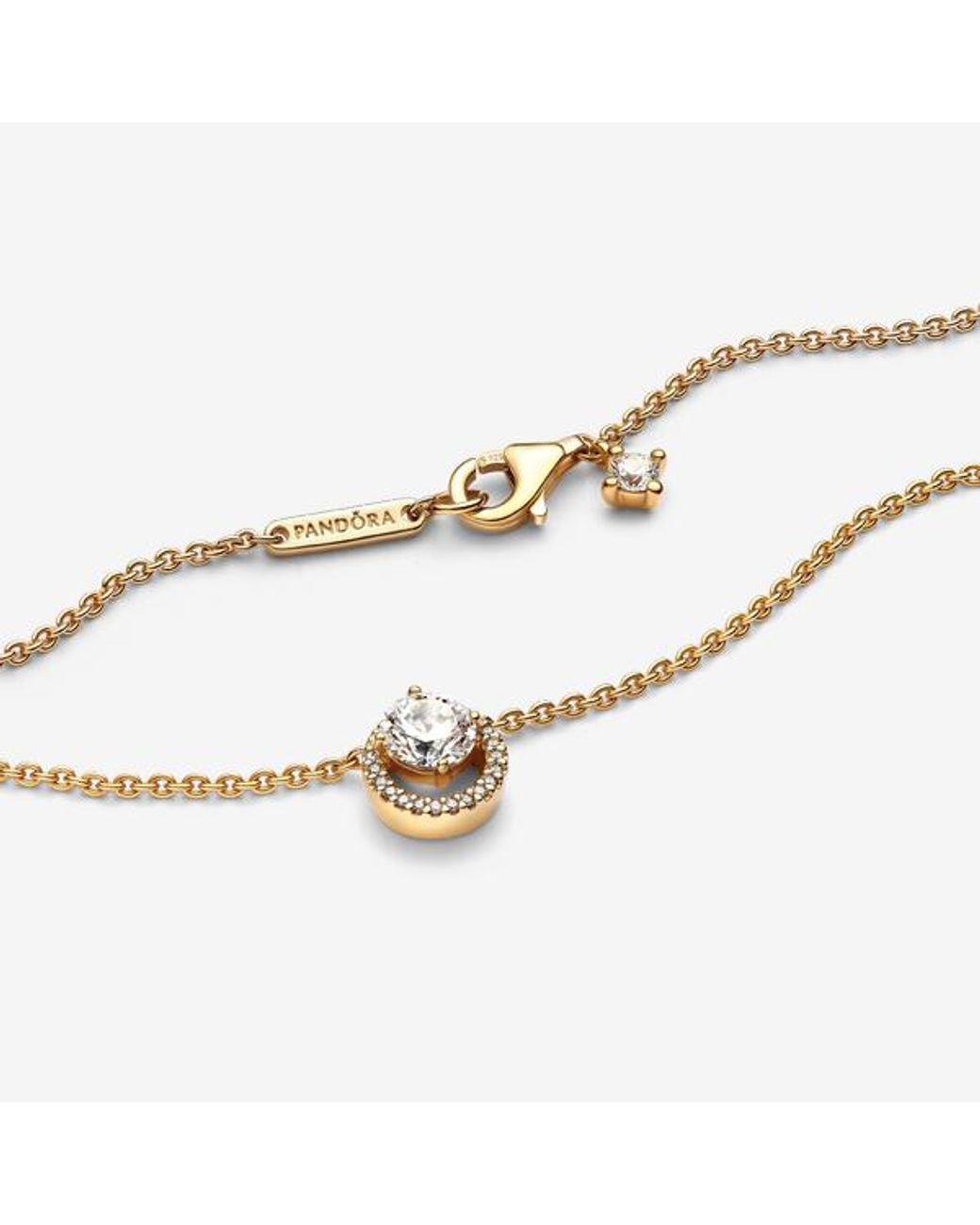 Pandora Metallic Sparkling Round Halo Pendant Collier Necklace
