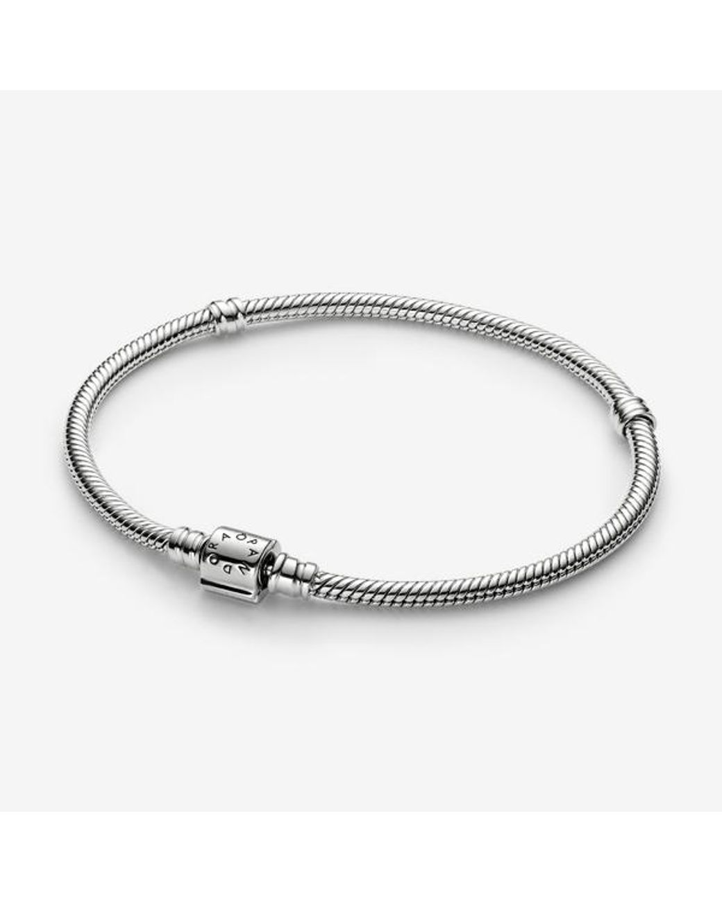 Pandora Metallic Moments Platinum-Plated Mini Barrel Clasp Snake Chain Bracelet