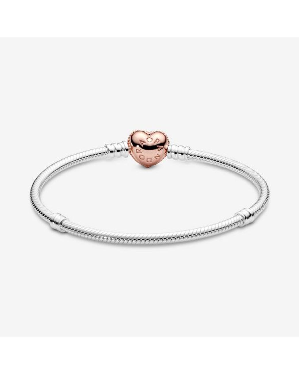 Pandora Metallic Pavé Heart Clasp Snake Chain Bracelet