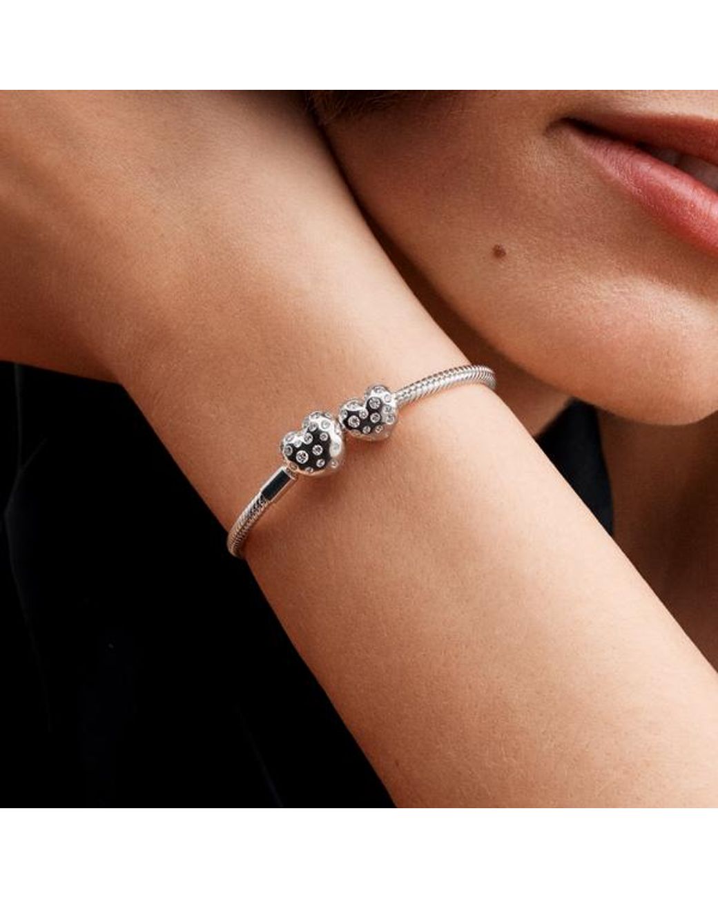 Pandora Metallic Sterling Lab-Grown Diamond Heart Clasp Snake Chain Bracelet