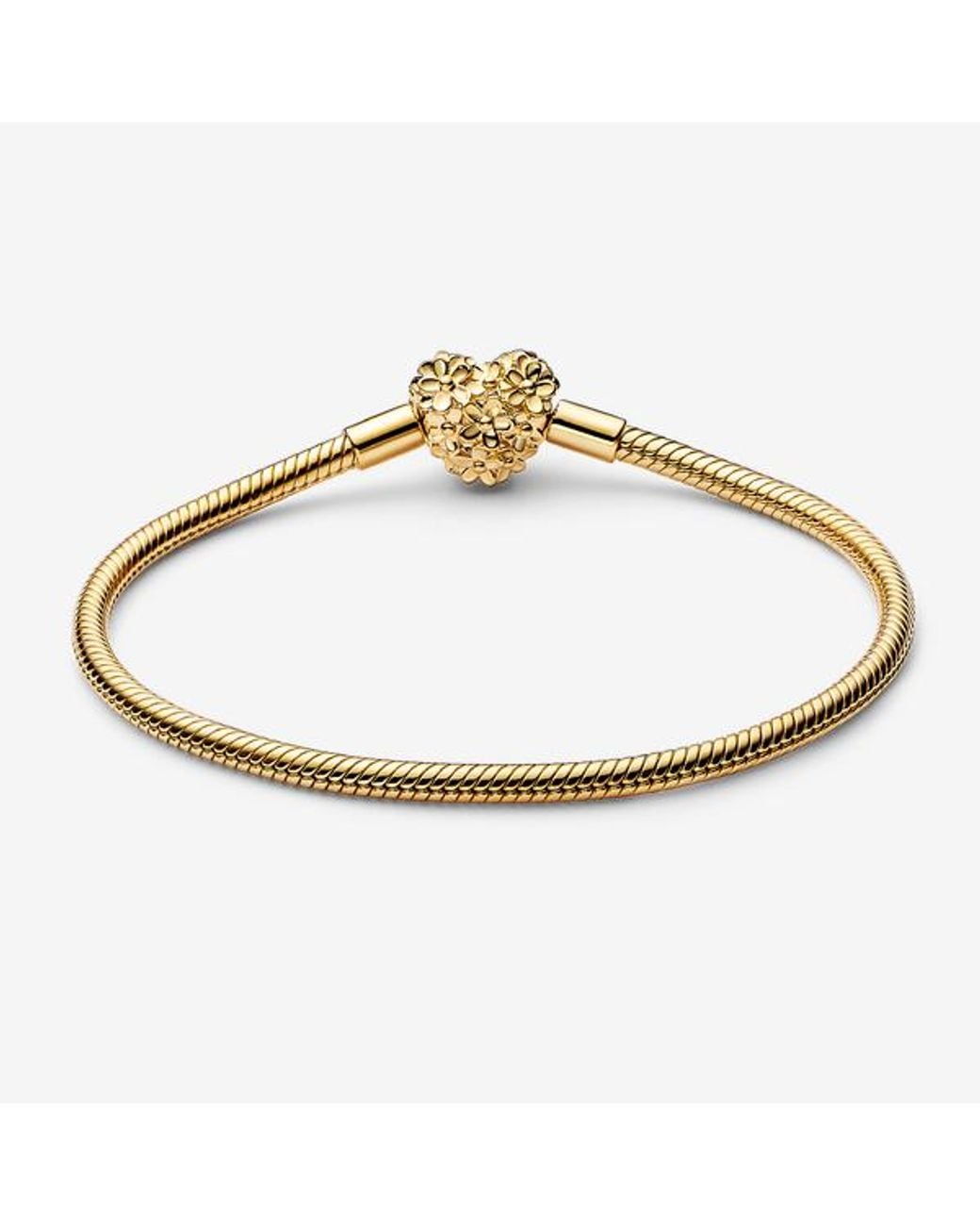 Pandora Metallic My Daisy Heart Clasp Snake Chain Bracelet