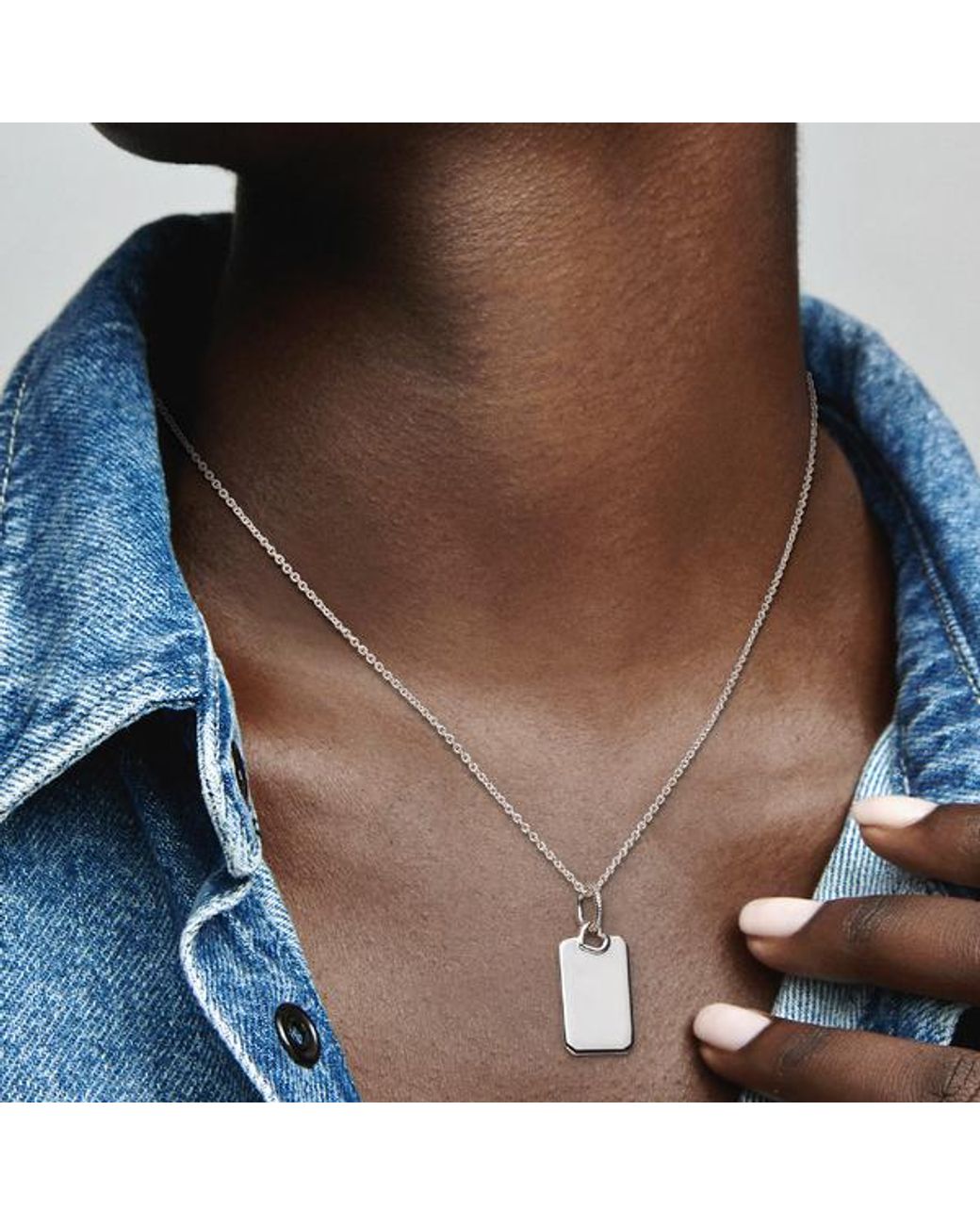 Pandora White Engravable Rectangle Tag Pendant