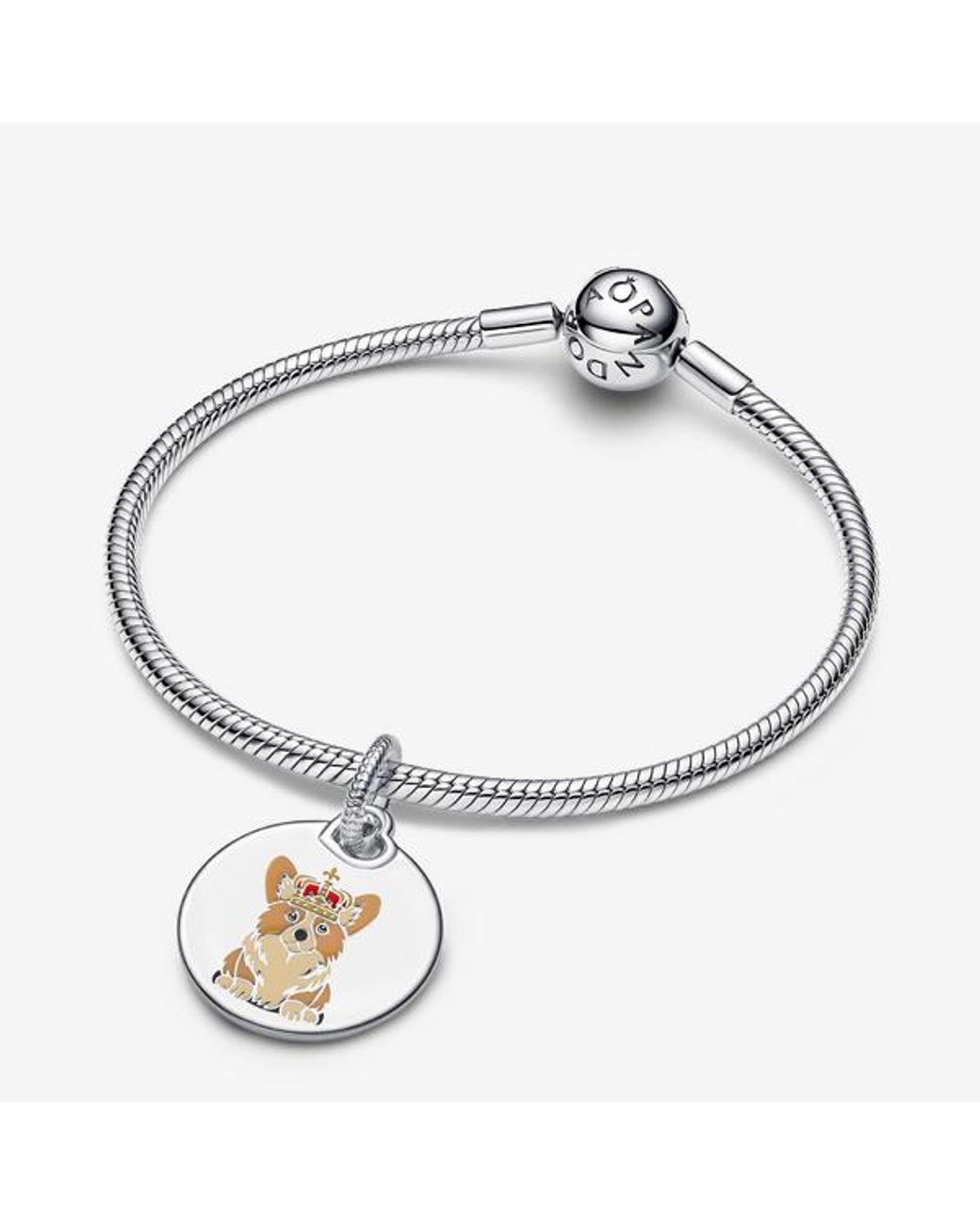 Pandora Metallic Royal Corgi Engravable Round Tag Pendant
