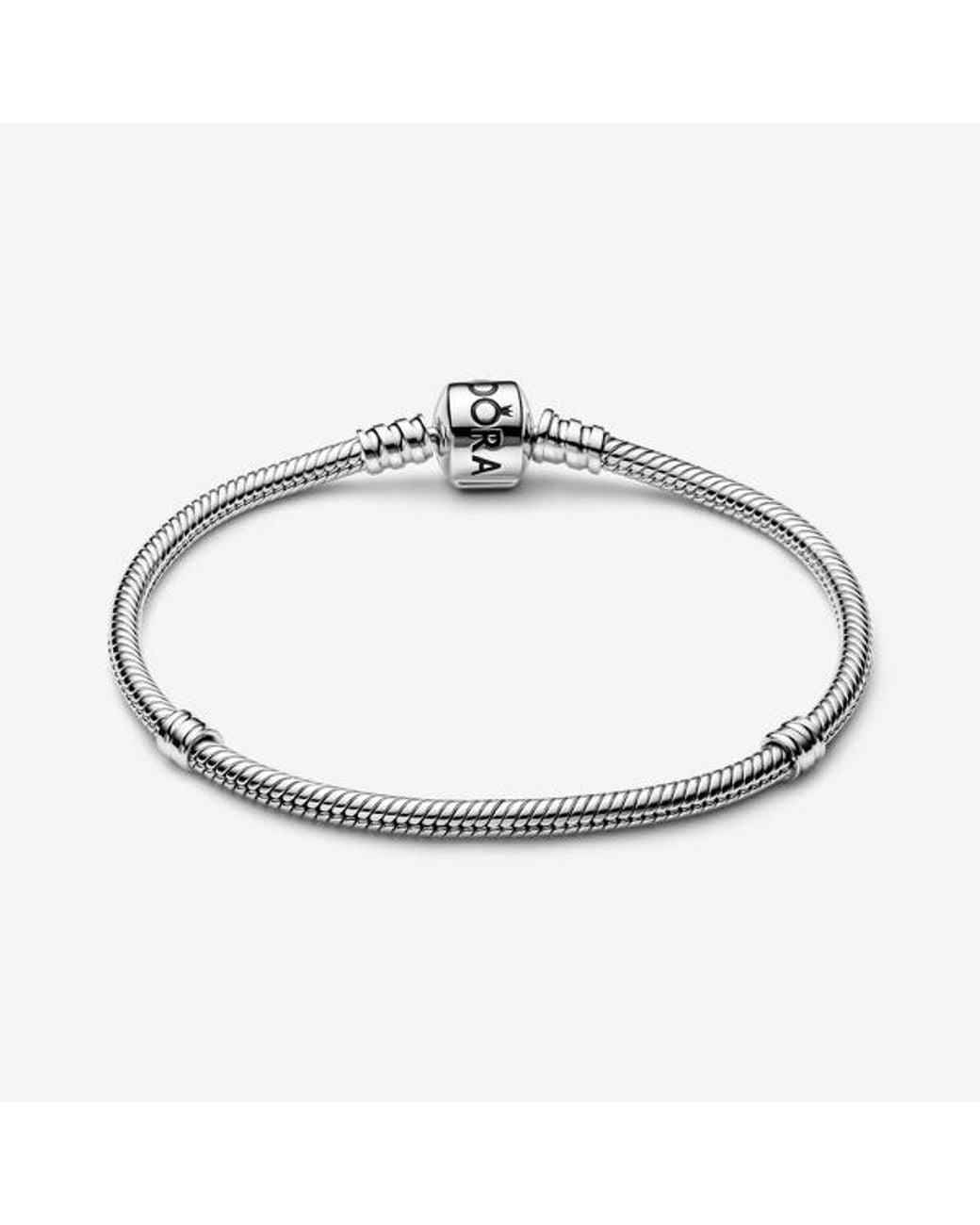 Pandora Metallic Moments Platinum-Plated Barrel Clasp Snake Chain Bracelet