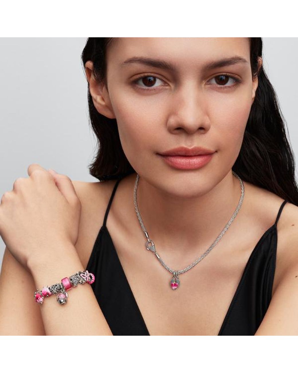 Pandora Pink Two-Tone Blooming Flower Dangle Charm