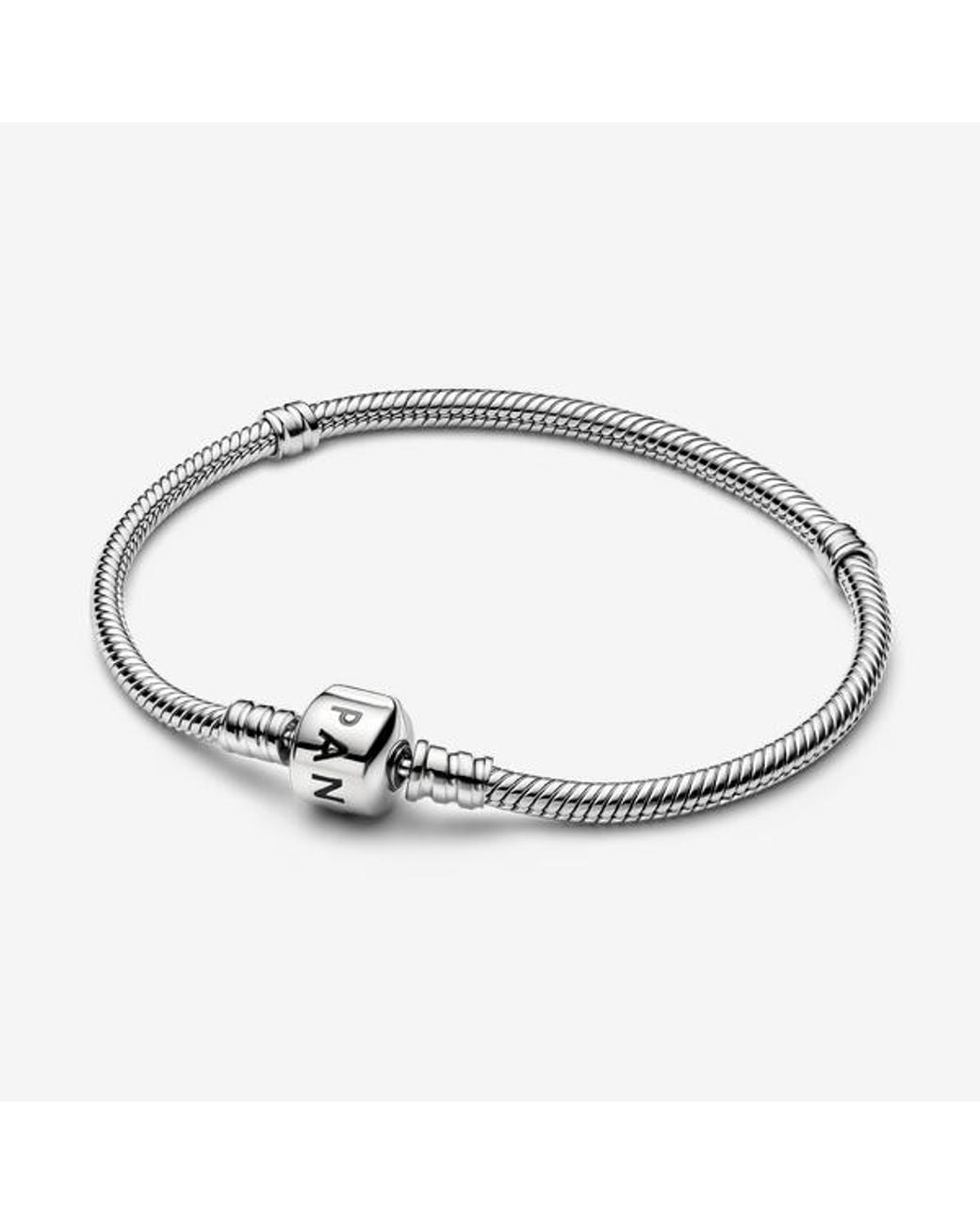 Pandora Metallic Moments Platinum-Plated Barrel Clasp Snake Chain Bracelet