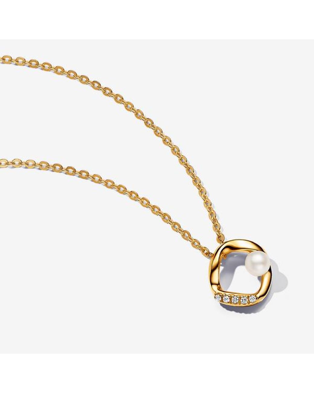 Pandora Metallic Organically Shaped Pavé Circle & Treated Freshwater Cultured Pearl Collier Necklace