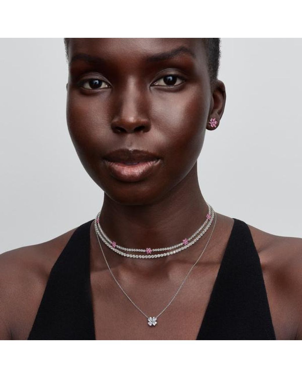 Pandora Metallic Flower Tennis Necklace