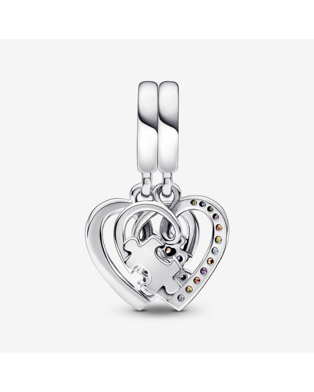 Pandora Metallic Puzzle Piece Hearts Splittable Friendship Dangle Charm