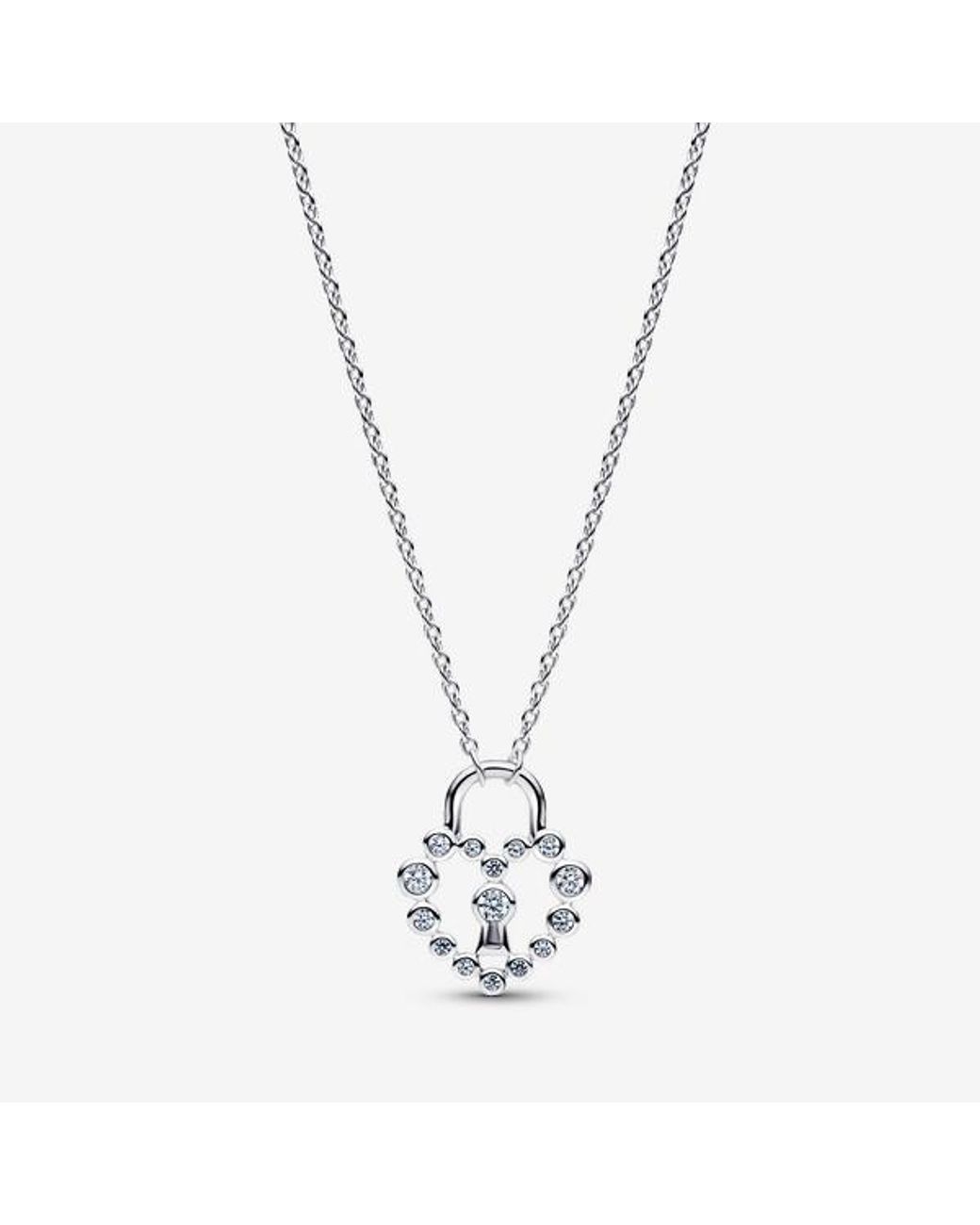 Pandora Metallic Sparkling Heart Padlock Pendant Necklace