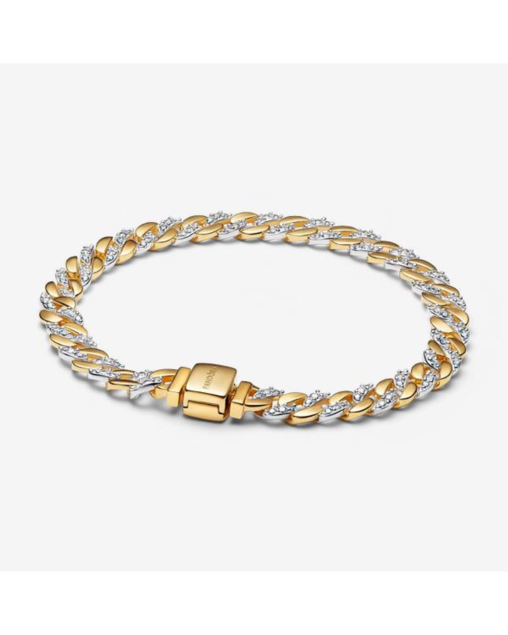 Pandora Metallic Two-Tone Pavé Cuban Chain Bracelet