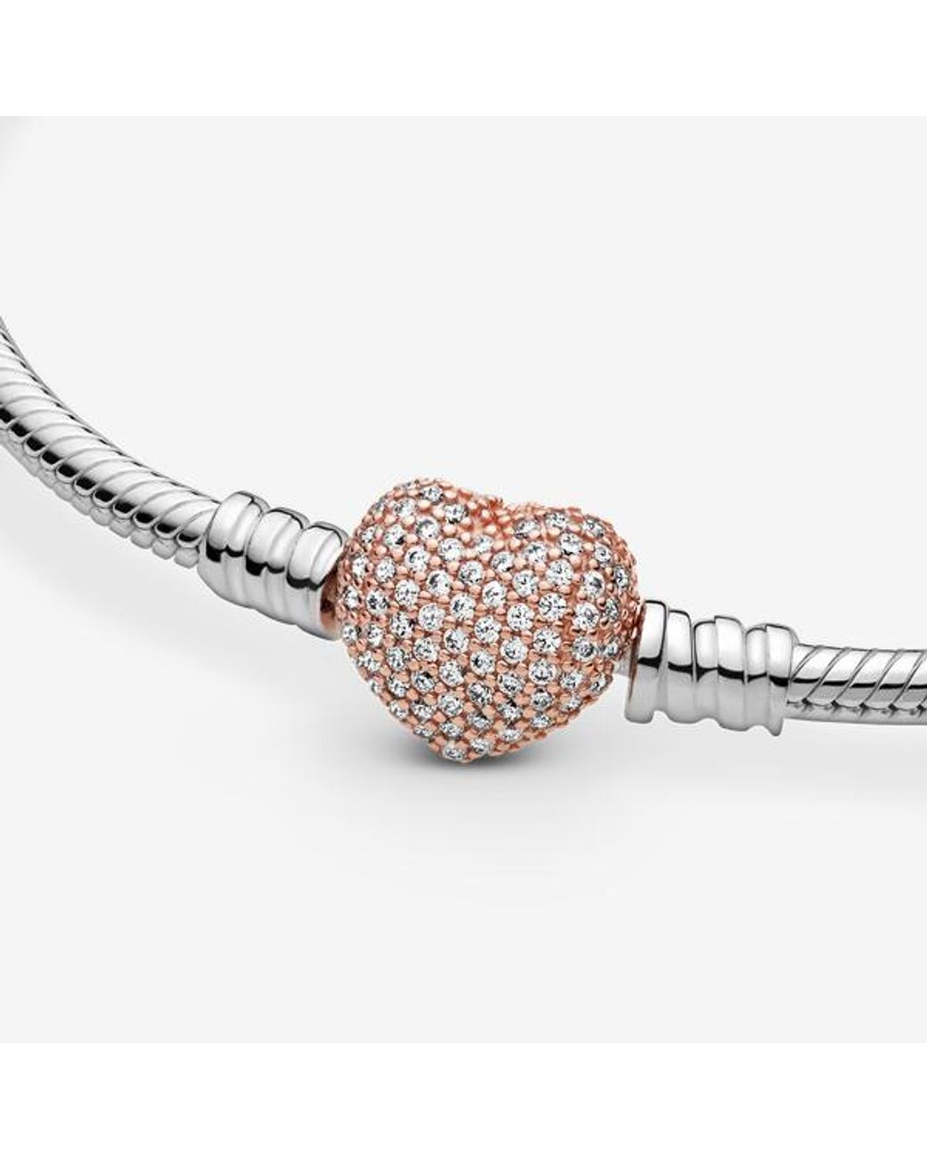 Pandora Metallic Pavé Heart Clasp Snake Chain Bracelet