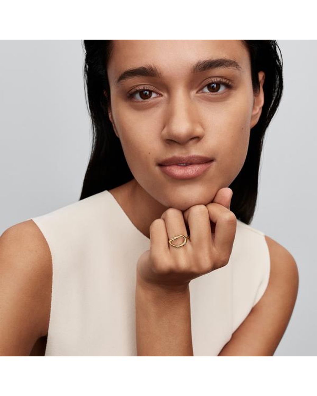 Pandora Metallic Organically Shaped Stone-Set Statement Ring