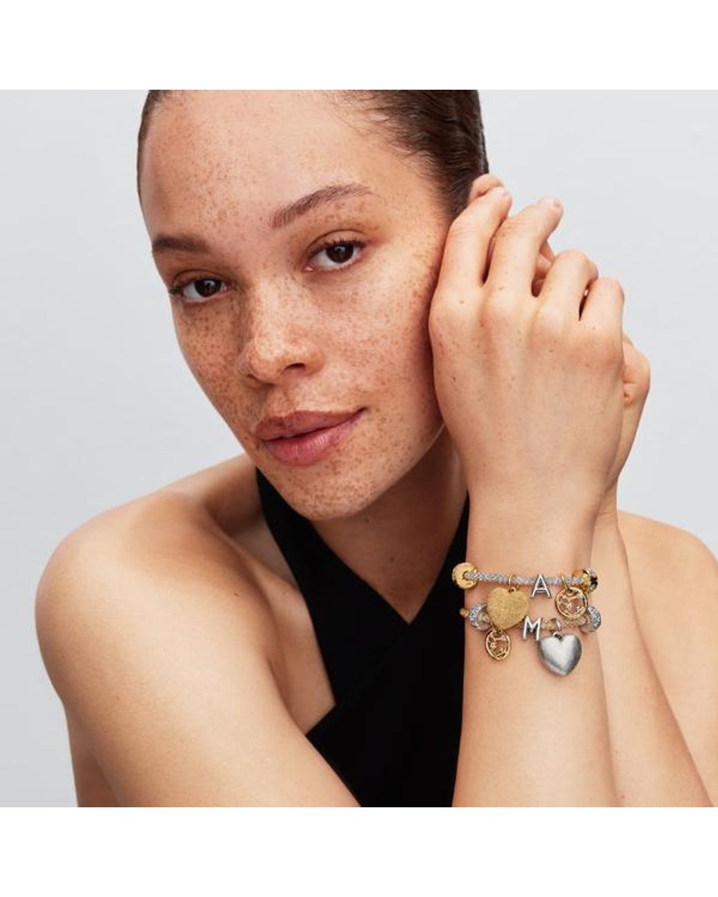 Pandora Metallic Heart Clasp Sparkling Mesh Bracelet