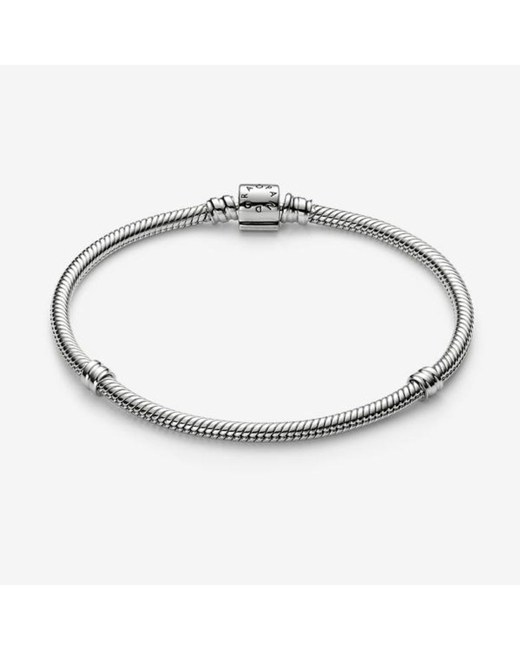 Pandora Metallic Moments Platinum-Plated Mini Barrel Clasp Snake Chain Bracelet