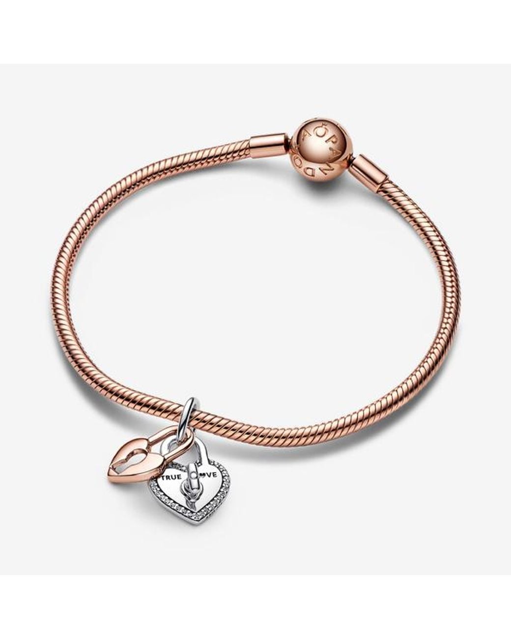 Pandora Metallic Two-Tone Twistable Heart Padlock Double Dangle Charm