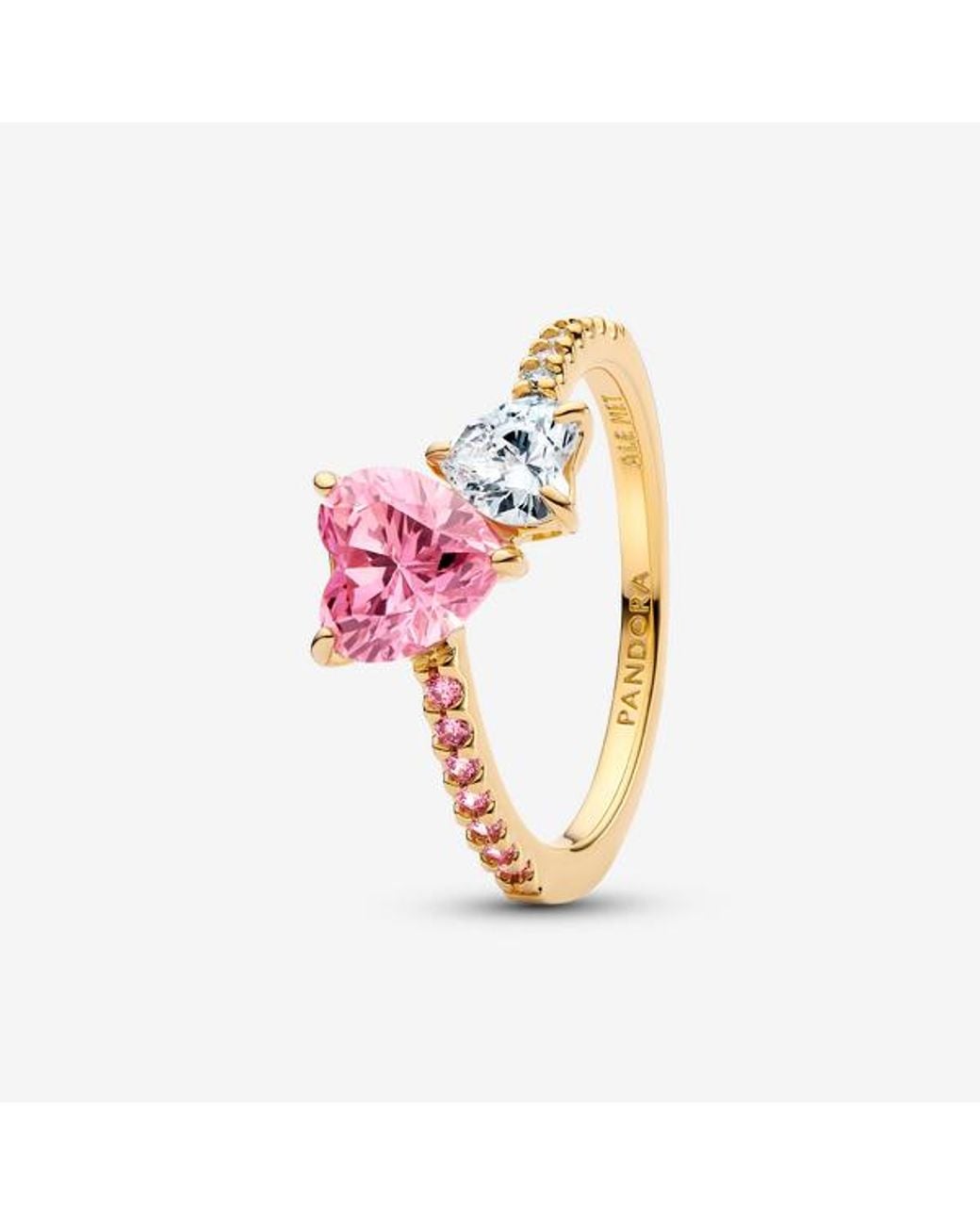 Pandora Pink Double Heart & Clear Sparkling Ring