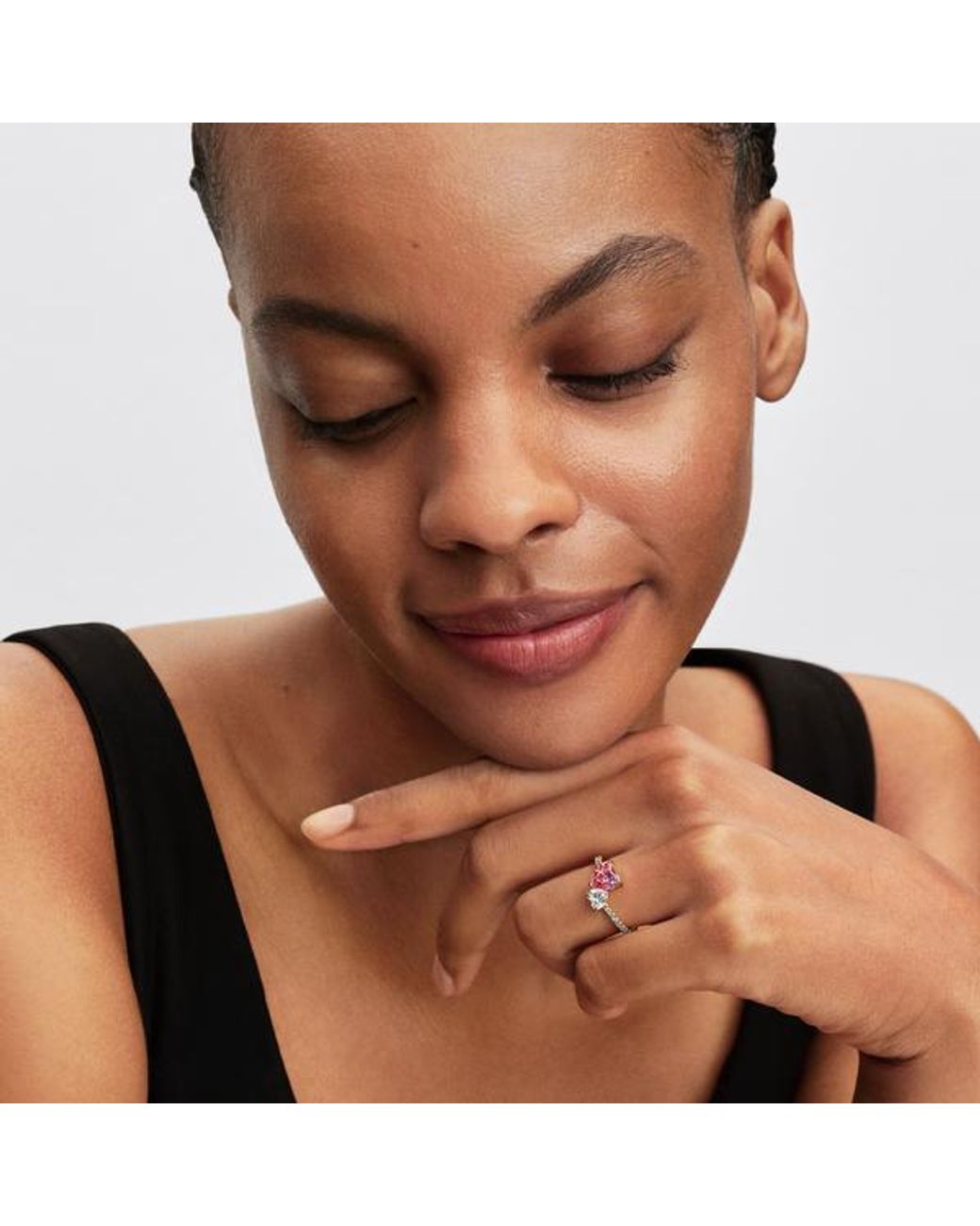 Pandora Pink Double Heart & Clear Sparkling Ring
