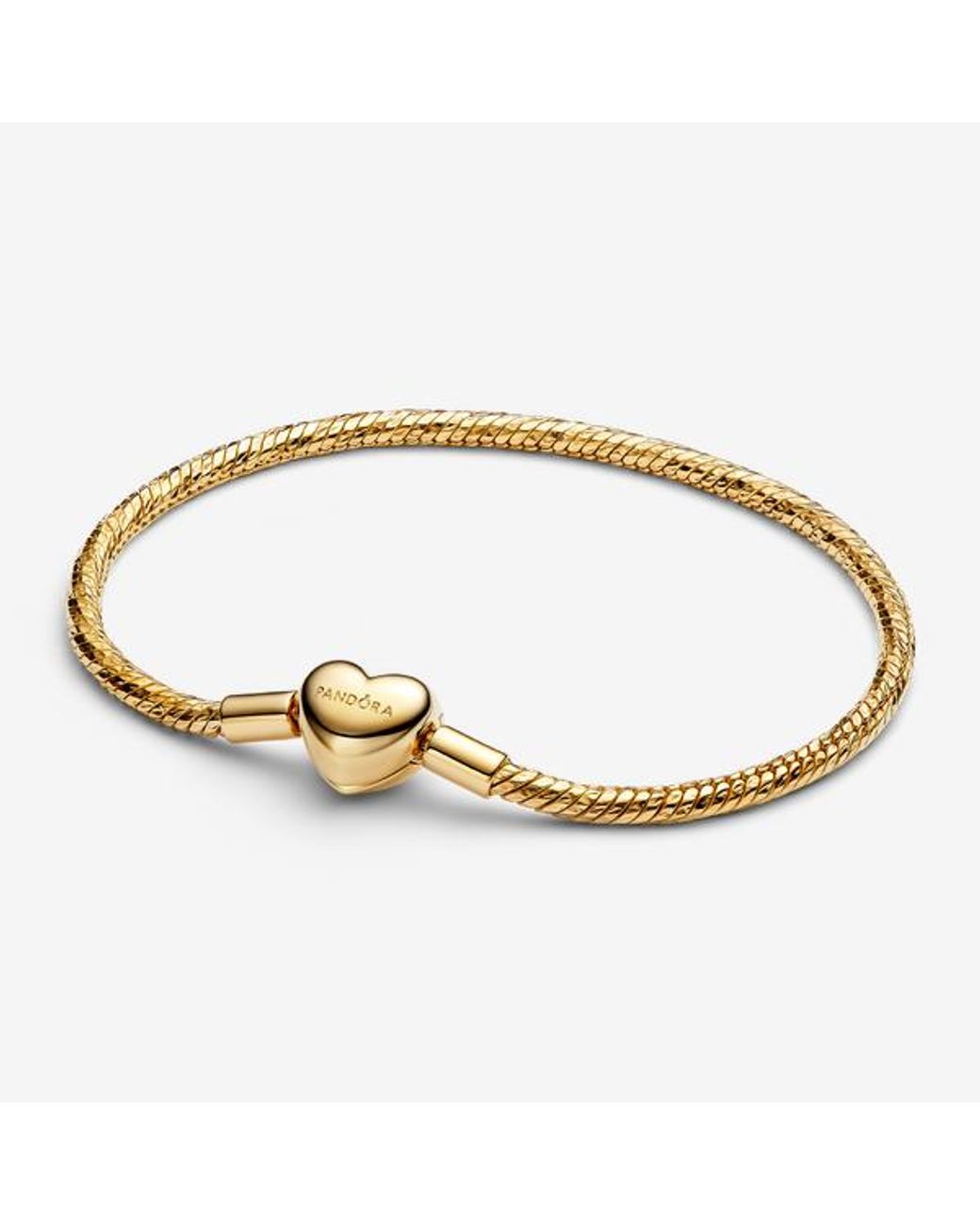 Pandora Metallic Heart Clasp Faceted Snake Chain Bracelet