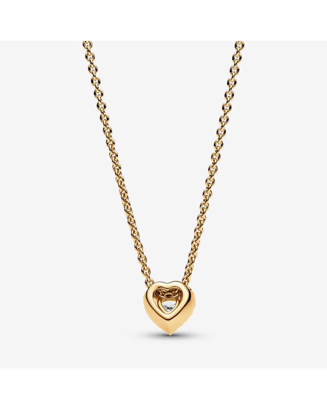 Pandora Metallic Timeless Heart 14k Gold-plated Collier With Clear Cubic Zirconia