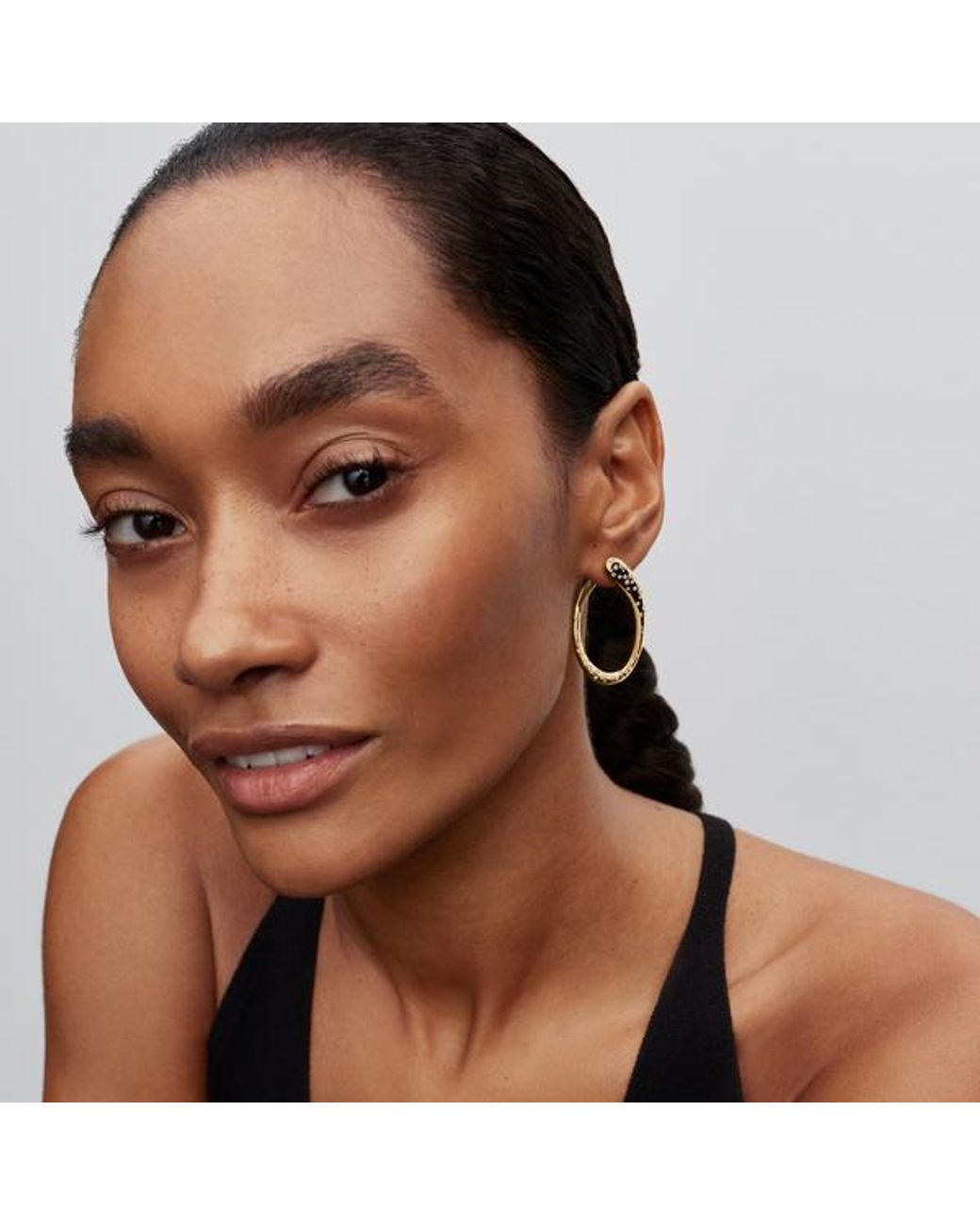 Pandora Metallic Organically Shaped Stone-Set Hinged Hoop Earrings