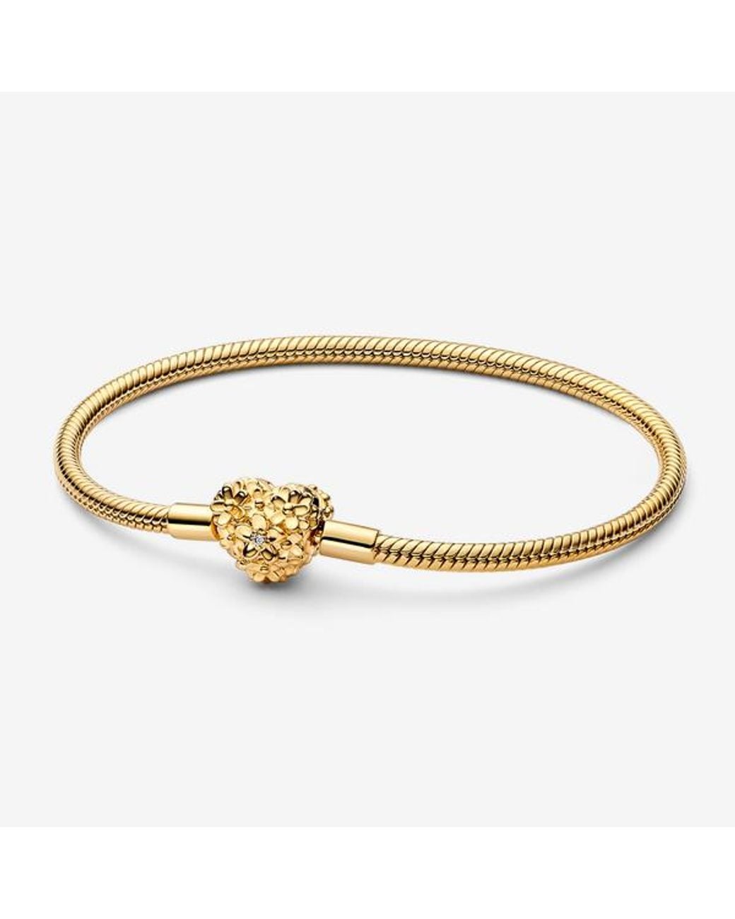 Pandora Metallic My Daisy Heart Clasp Snake Chain Bracelet