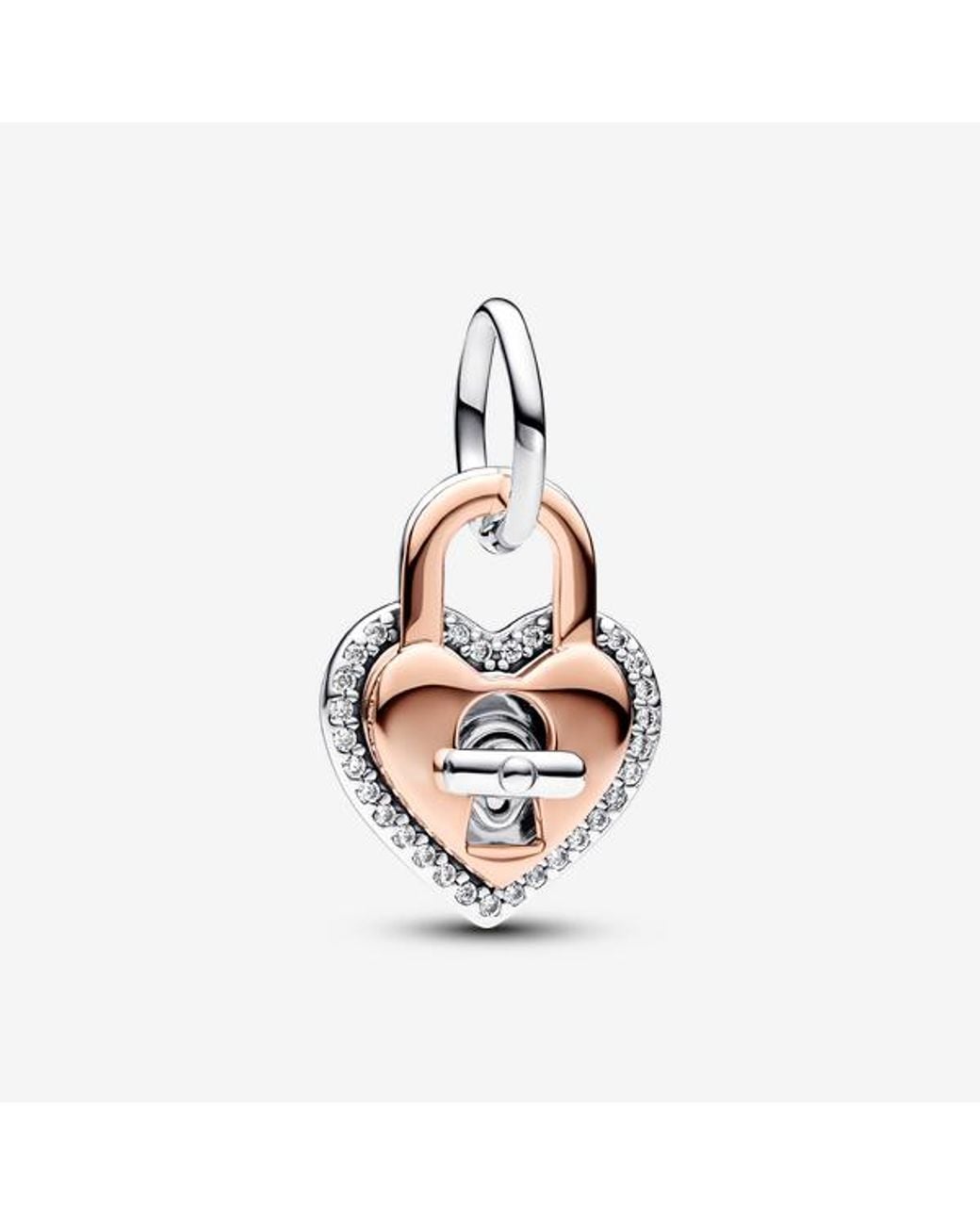 Pandora Metallic Two-Tone Twistable Heart Padlock Double Dangle Charm