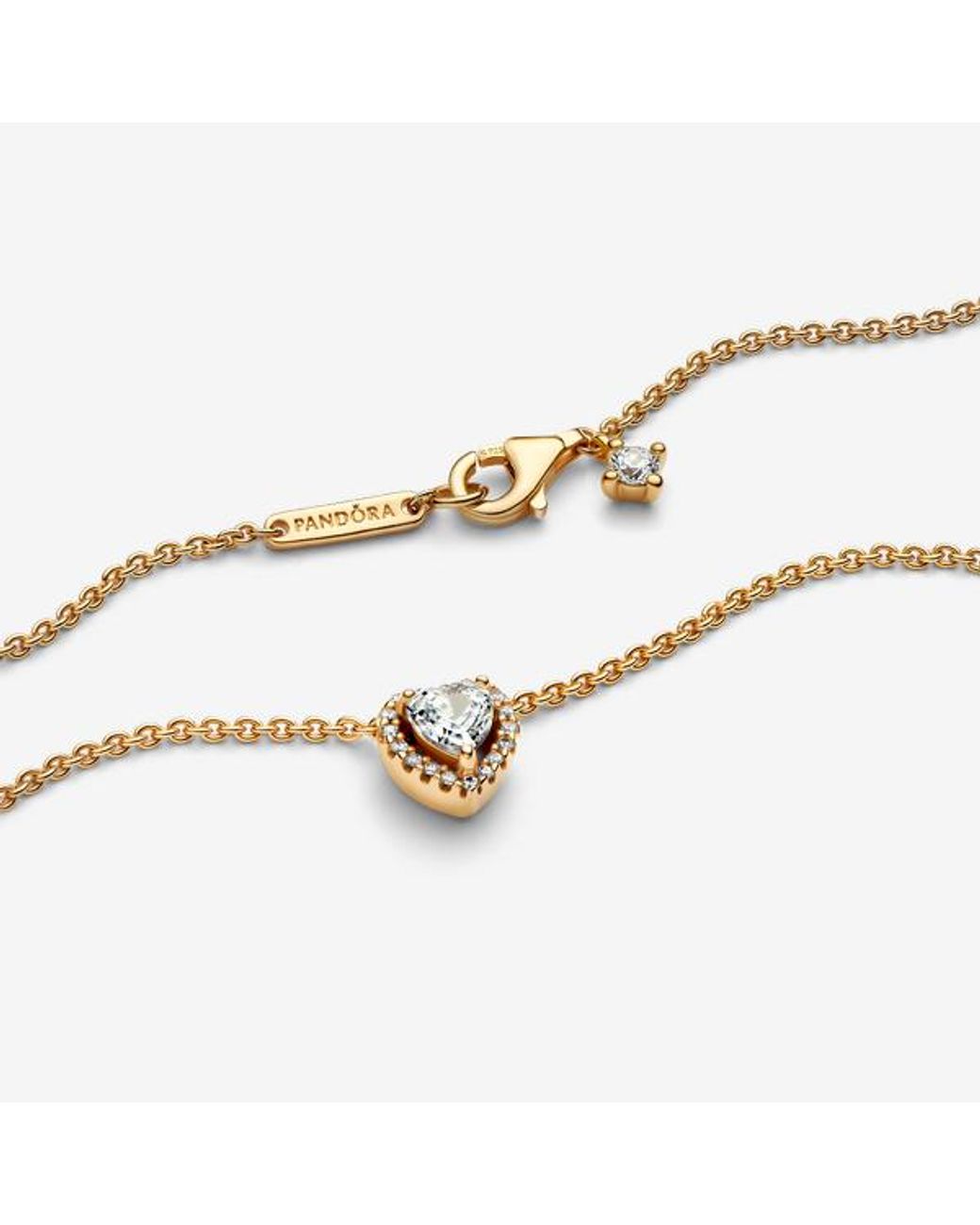 Pandora Metallic Timeless Heart 14k Gold-plated Collier With Clear Cubic Zirconia