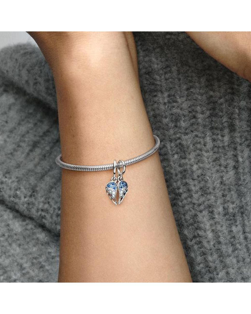 Pandora Blue Sparkling Splitable Angel Wings Dangle Charm