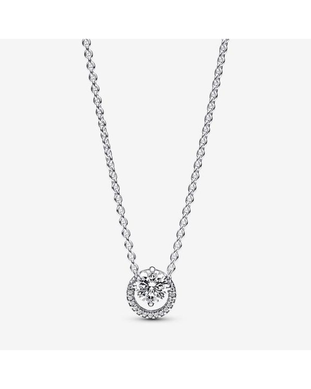 Pandora Metallic Sparkling Round Halo Pendant Collier Necklace