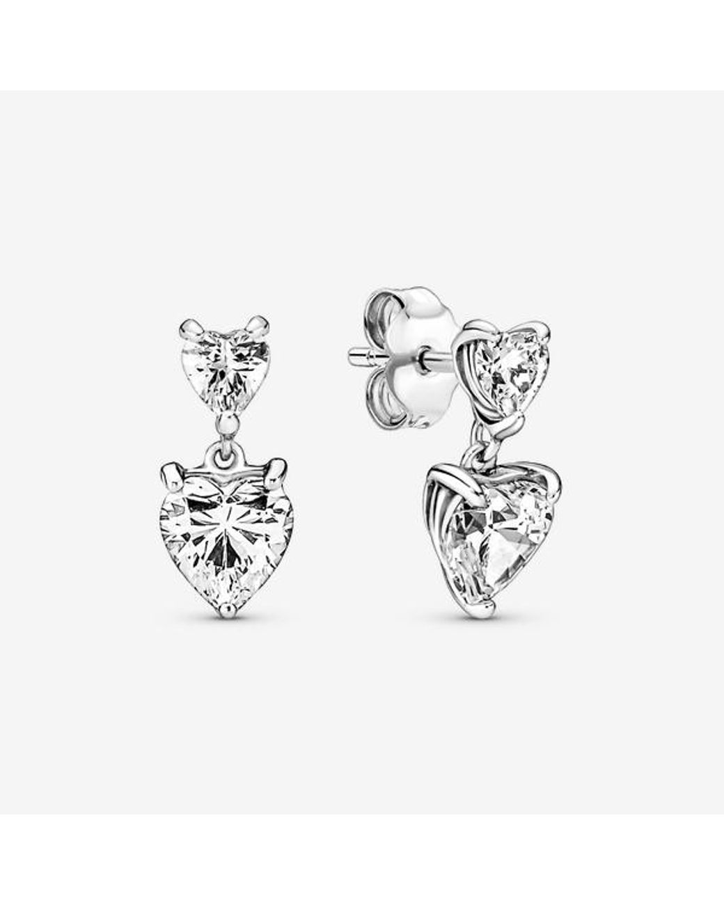 Pandora White Double Heart Sparkling Stud Earrings