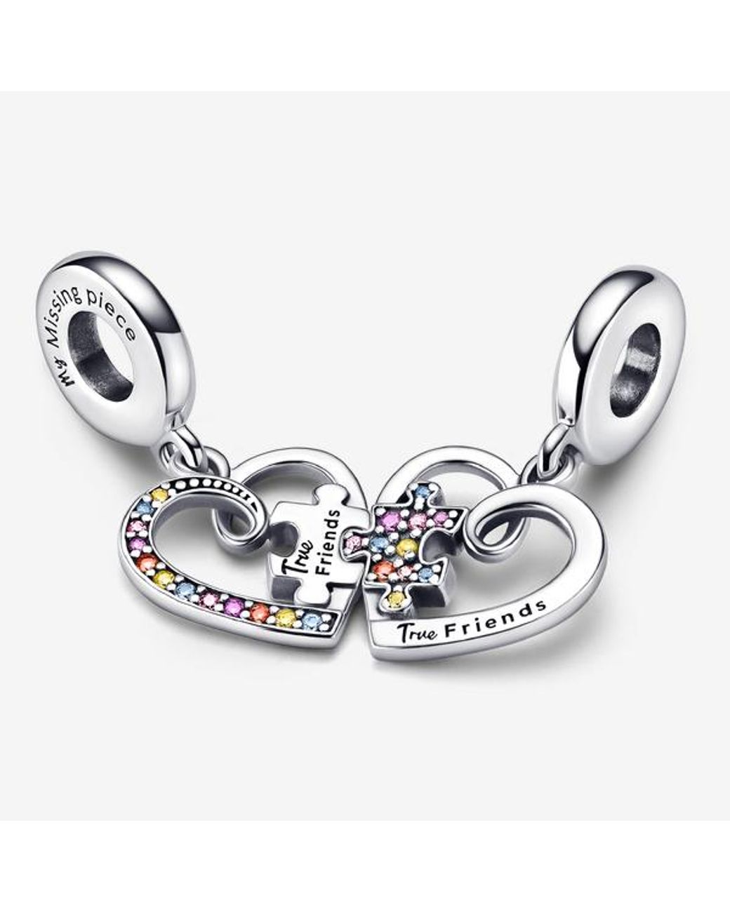Pandora Metallic Puzzle Piece Hearts Splittable Friendship Dangle Charm