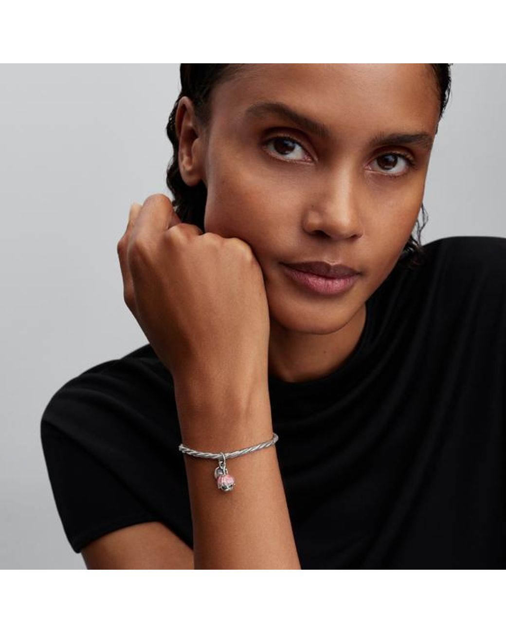 Pandora Pink Two-Tone Blooming Flower Dangle Charm