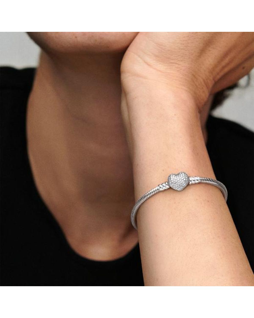 Pandora Metallic Sparkling Heart & Snake Chain Bracelet
