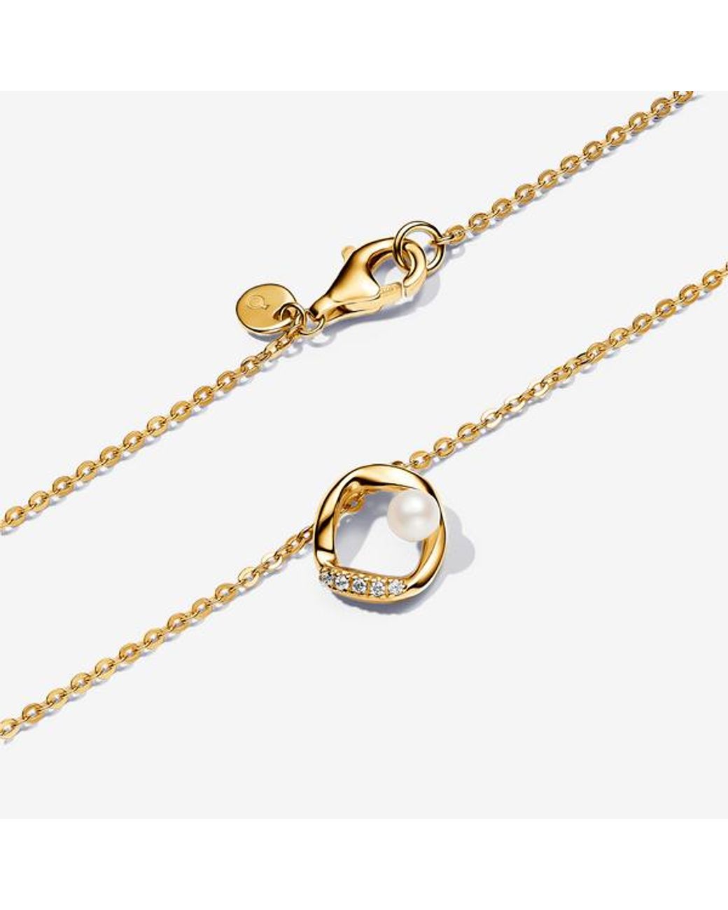 Pandora Metallic Organically Shaped Pavé Circle & Treated Freshwater Cultured Pearl Collier Necklace