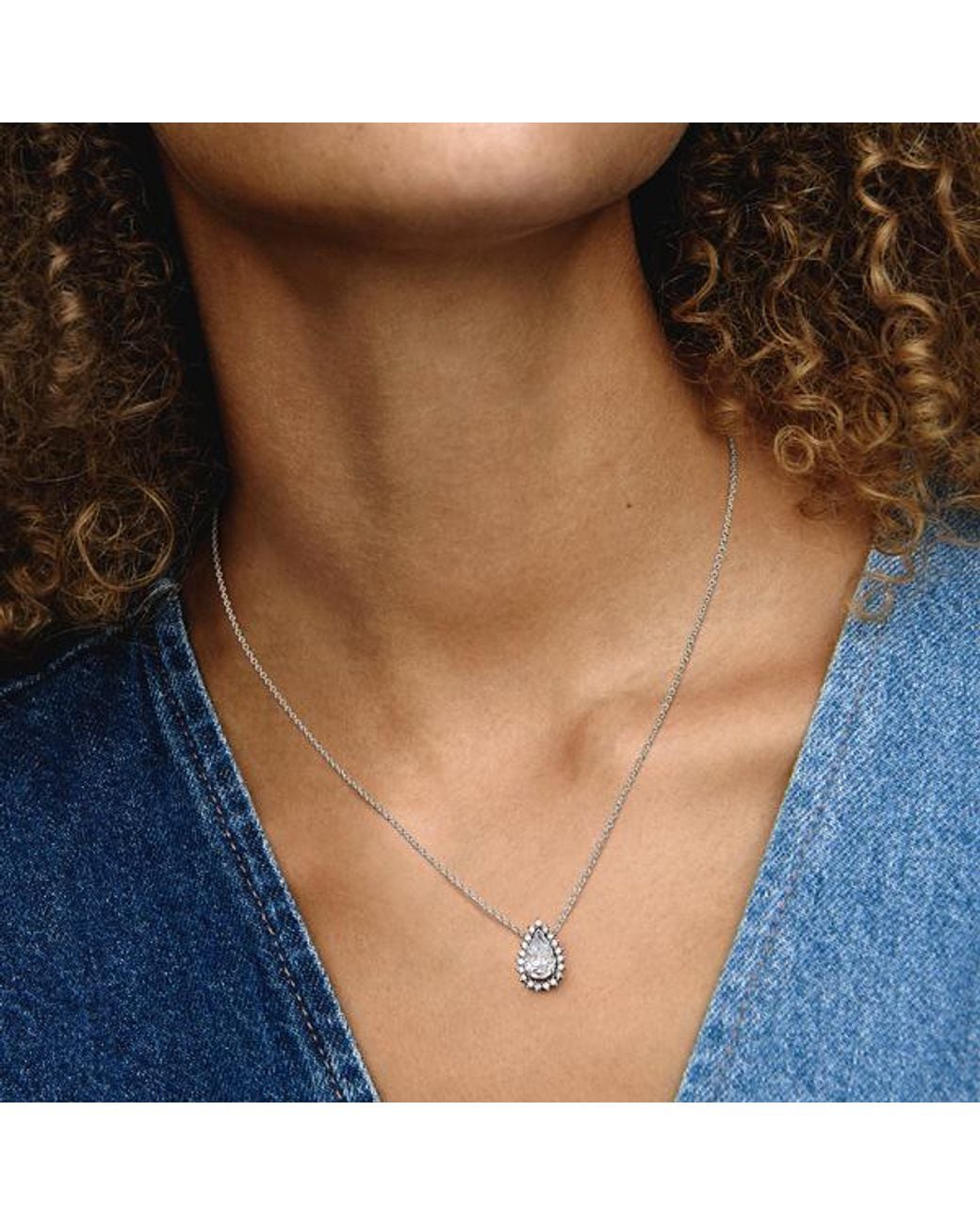 Pandora Metallic Sparkling Pear Halo Collier Necklace