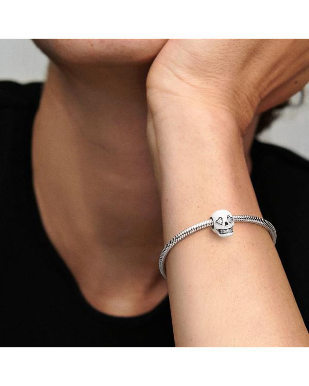 Pandora White Glow-In-The-Dark Sparkling Skull Charm