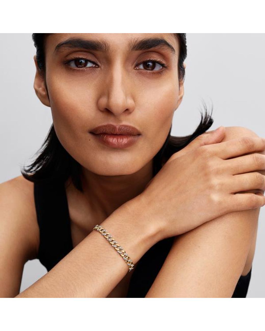 Pandora Metallic Two-Tone Pavé Cuban Chain Bracelet