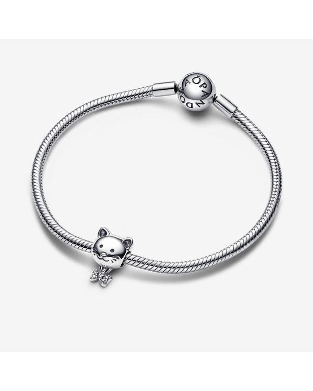 Pandora White Pet Cat & Bow Charm