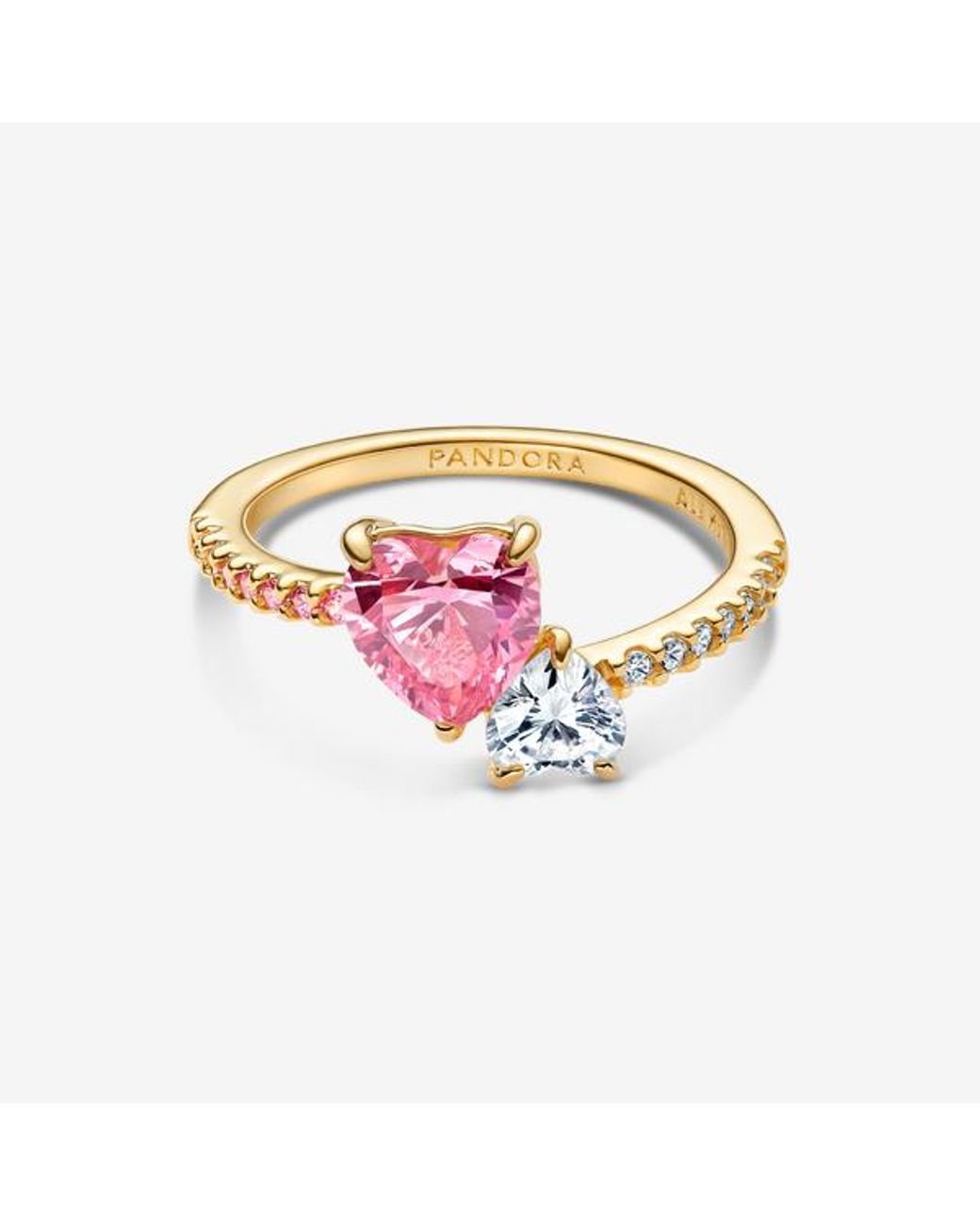 Pandora Pink Double Heart & Clear Sparkling Ring