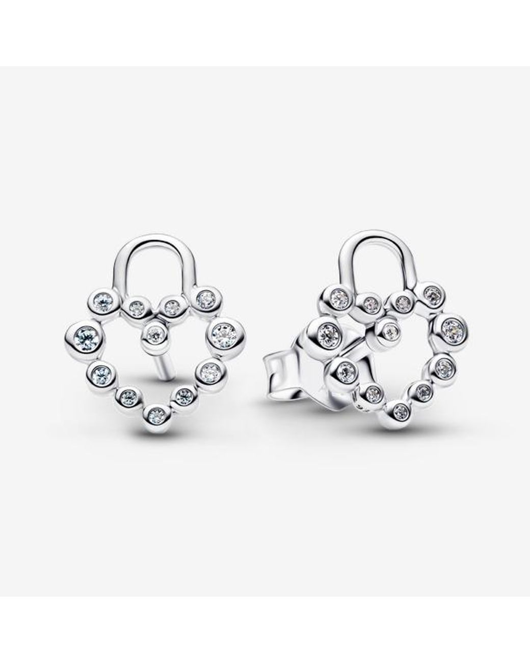 Pandora Metallic Sparkling Heart Padlock Stud Earrings