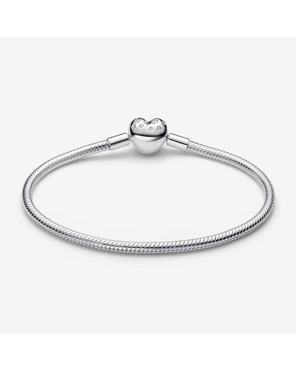 Pandora Metallic Sterling Lab-Grown Diamond Heart Clasp Snake Chain Bracelet