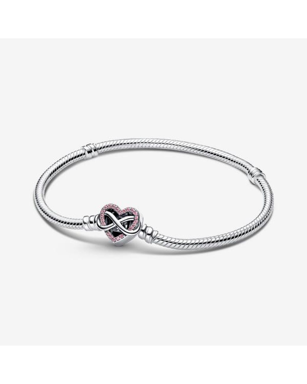 Pandora Metallic Sparkling Infinity Heart Clasp Snake Chain Bracelet